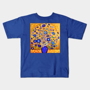 Cute Abstract Flowers in a Blue Vase Still Life Painting Kids T-Shirt